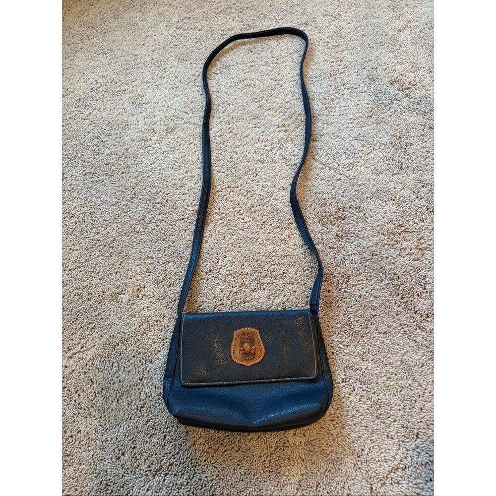 Via Piaggi Black Leather Crossbody Trifold Mini Purse Small Compact Bag